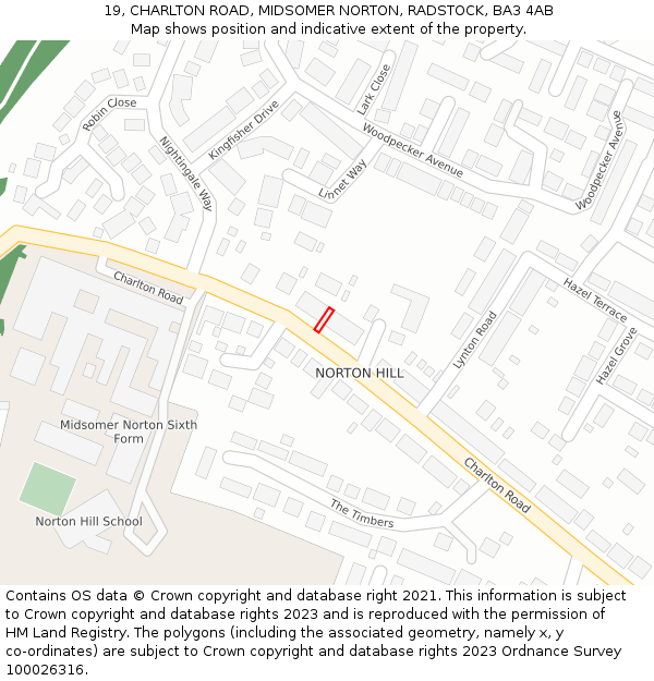 19, CHARLTON ROAD, MIDSOMER NORTON, RADSTOCK, BA3 4AB: Location map and indicative extent of plot