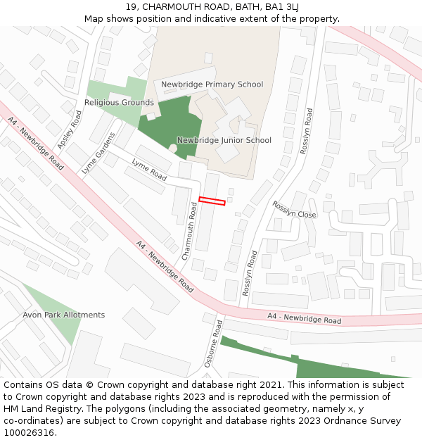 19, CHARMOUTH ROAD, BATH, BA1 3LJ: Location map and indicative extent of plot