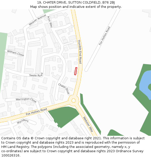 19, CHATER DRIVE, SUTTON COLDFIELD, B76 2BJ: Location map and indicative extent of plot