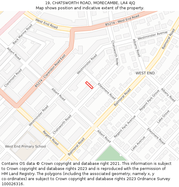 19, CHATSWORTH ROAD, MORECAMBE, LA4 4JQ: Location map and indicative extent of plot