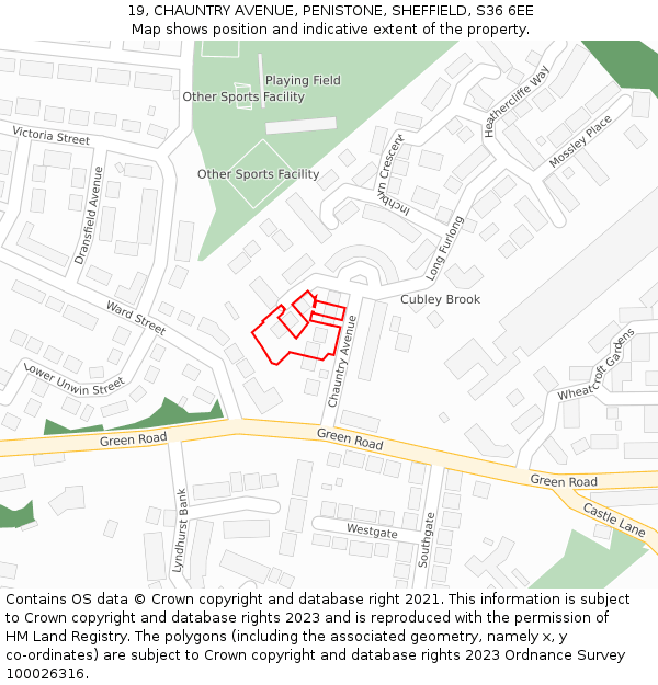 19, CHAUNTRY AVENUE, PENISTONE, SHEFFIELD, S36 6EE: Location map and indicative extent of plot