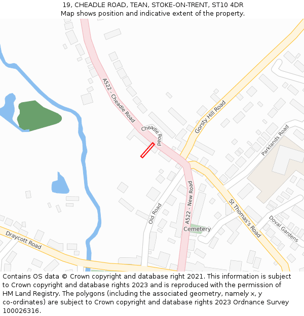 19, CHEADLE ROAD, TEAN, STOKE-ON-TRENT, ST10 4DR: Location map and indicative extent of plot