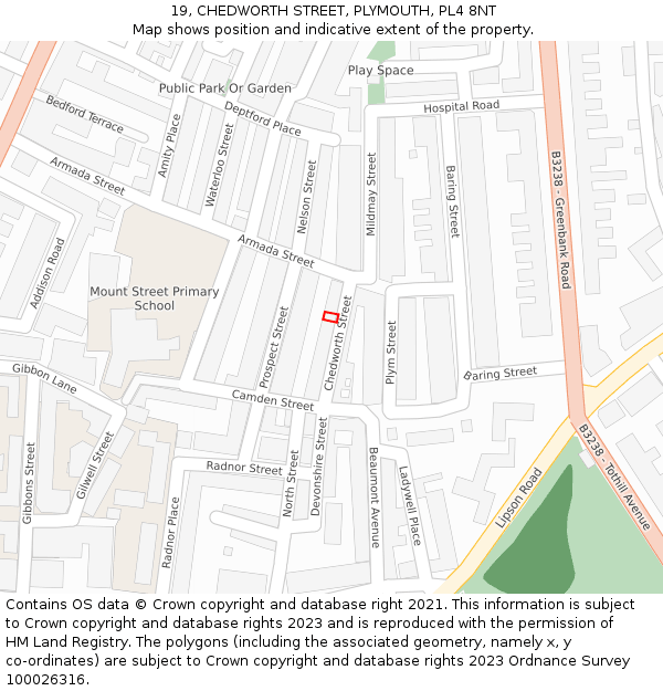19, CHEDWORTH STREET, PLYMOUTH, PL4 8NT: Location map and indicative extent of plot