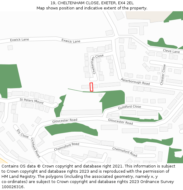 19, CHELTENHAM CLOSE, EXETER, EX4 2EL: Location map and indicative extent of plot