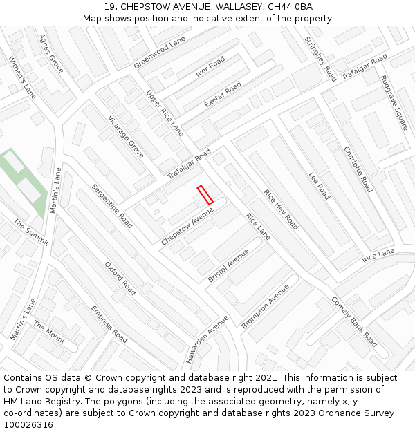 19, CHEPSTOW AVENUE, WALLASEY, CH44 0BA: Location map and indicative extent of plot