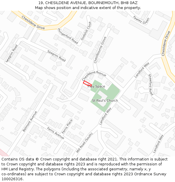 19, CHESILDENE AVENUE, BOURNEMOUTH, BH8 0AZ: Location map and indicative extent of plot