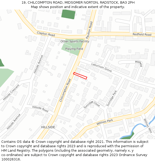 19, CHILCOMPTON ROAD, MIDSOMER NORTON, RADSTOCK, BA3 2PH: Location map and indicative extent of plot