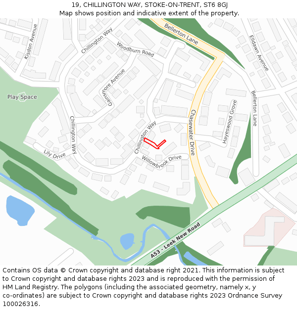 19, CHILLINGTON WAY, STOKE-ON-TRENT, ST6 8GJ: Location map and indicative extent of plot