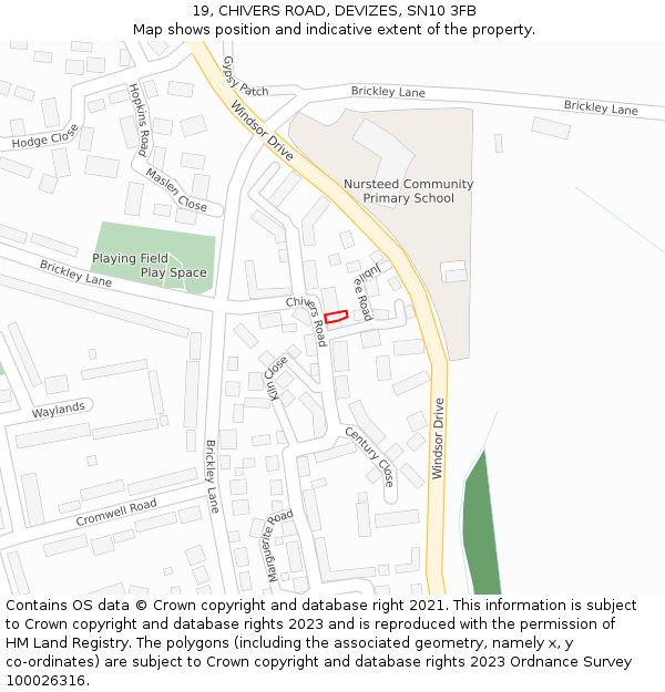 19, CHIVERS ROAD, DEVIZES, SN10 3FB: Location map and indicative extent of plot