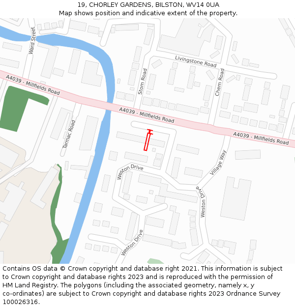 19, CHORLEY GARDENS, BILSTON, WV14 0UA: Location map and indicative extent of plot