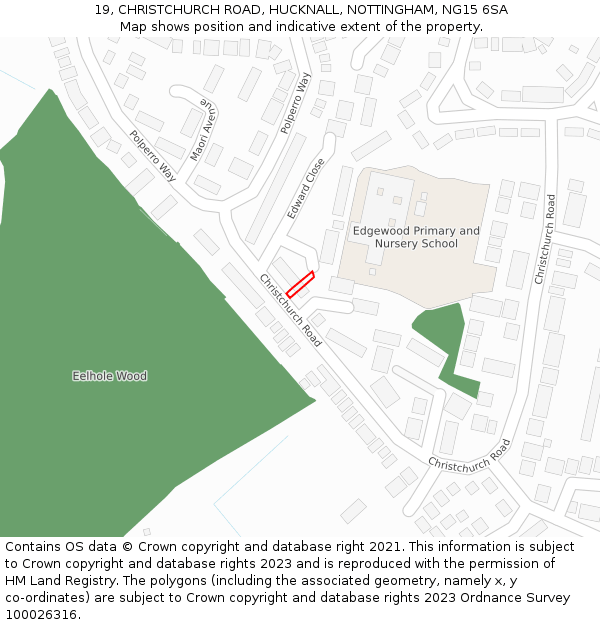 19, CHRISTCHURCH ROAD, HUCKNALL, NOTTINGHAM, NG15 6SA: Location map and indicative extent of plot