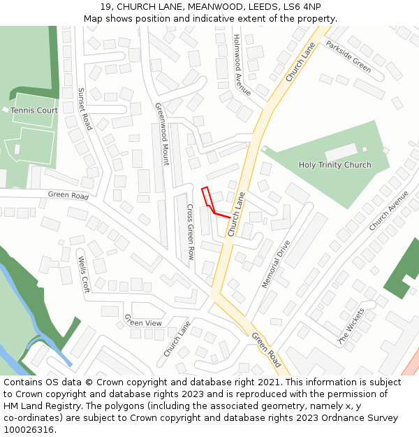 19, CHURCH LANE, MEANWOOD, LEEDS, LS6 4NP: Location map and indicative extent of plot