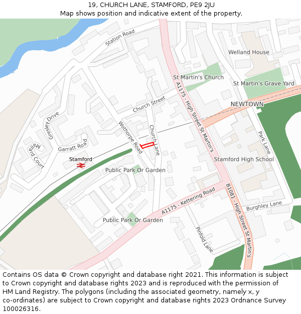19, CHURCH LANE, STAMFORD, PE9 2JU: Location map and indicative extent of plot