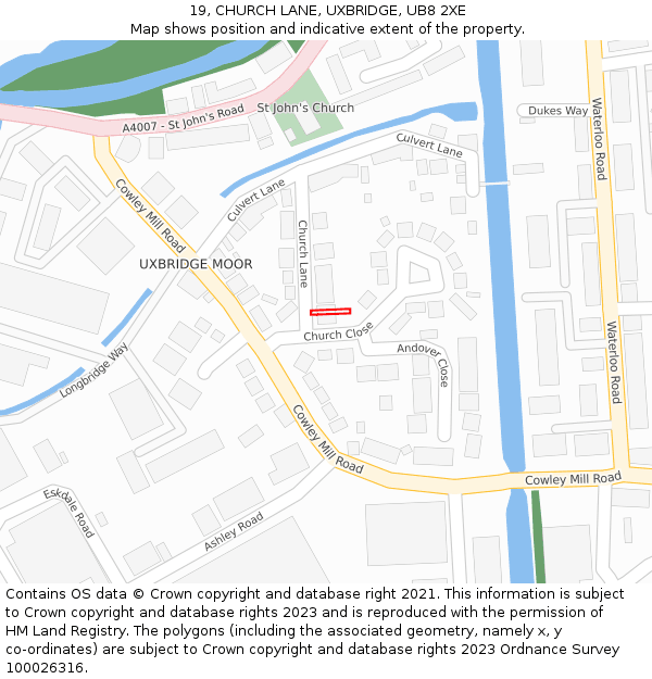 19, CHURCH LANE, UXBRIDGE, UB8 2XE: Location map and indicative extent of plot