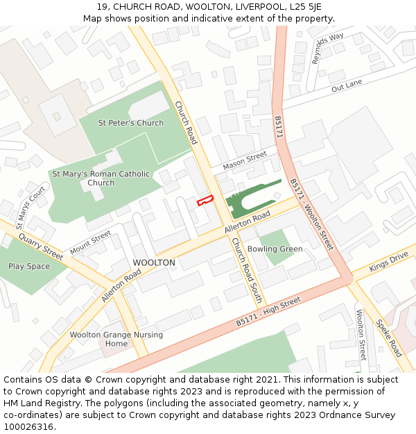 19, CHURCH ROAD, WOOLTON, LIVERPOOL, L25 5JE: Location map and indicative extent of plot