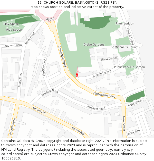 19, CHURCH SQUARE, BASINGSTOKE, RG21 7SN: Location map and indicative extent of plot