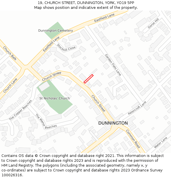 19, CHURCH STREET, DUNNINGTON, YORK, YO19 5PP: Location map and indicative extent of plot