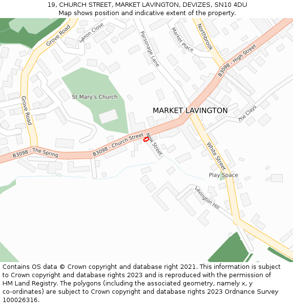 19, CHURCH STREET, MARKET LAVINGTON, DEVIZES, SN10 4DU: Location map and indicative extent of plot