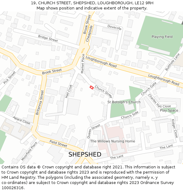 19, CHURCH STREET, SHEPSHED, LOUGHBOROUGH, LE12 9RH: Location map and indicative extent of plot