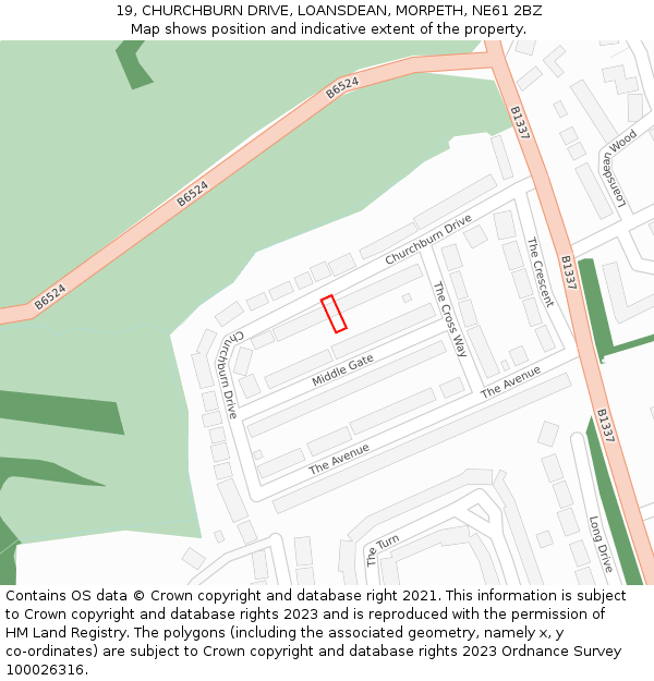 19, CHURCHBURN DRIVE, LOANSDEAN, MORPETH, NE61 2BZ: Location map and indicative extent of plot