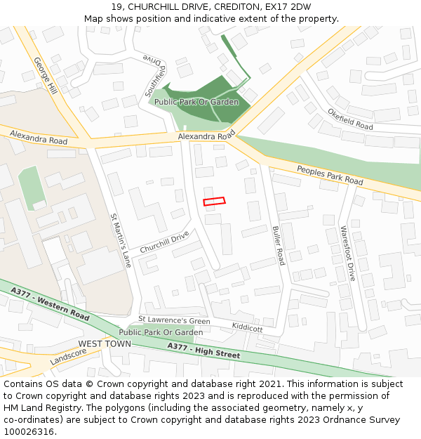 19, CHURCHILL DRIVE, CREDITON, EX17 2DW: Location map and indicative extent of plot