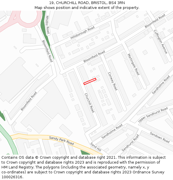 19, CHURCHILL ROAD, BRISTOL, BS4 3RN: Location map and indicative extent of plot