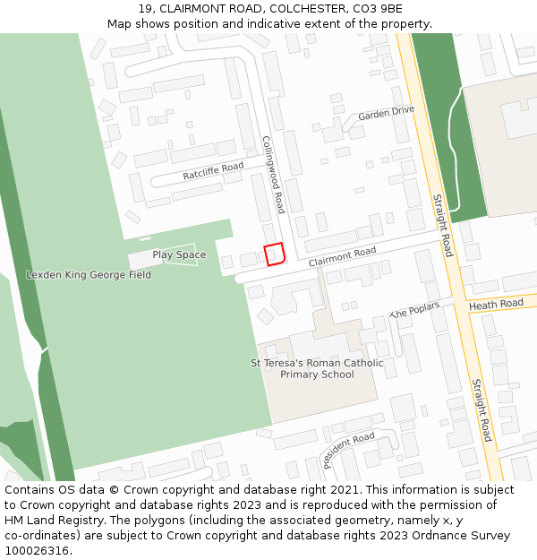19, CLAIRMONT ROAD, COLCHESTER, CO3 9BE: Location map and indicative extent of plot