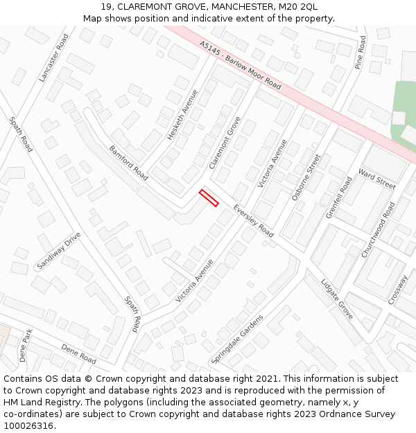 19, CLAREMONT GROVE, MANCHESTER, M20 2QL: Location map and indicative extent of plot