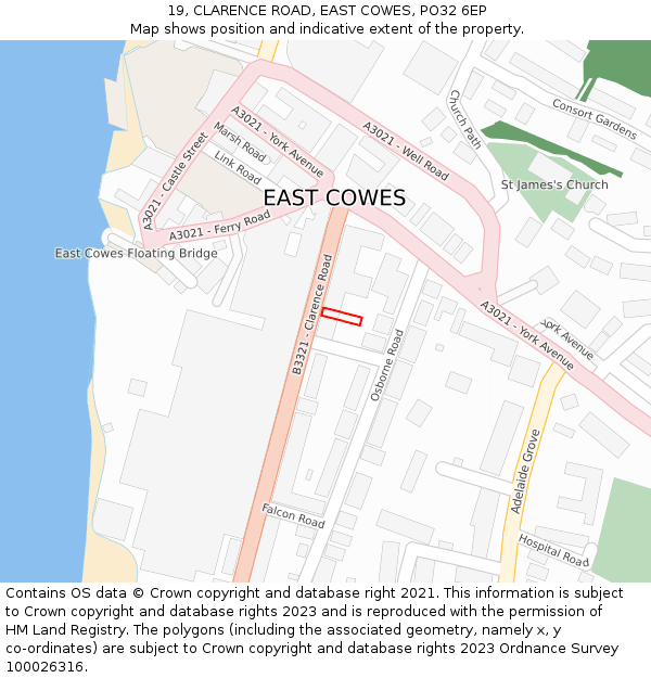19, CLARENCE ROAD, EAST COWES, PO32 6EP: Location map and indicative extent of plot