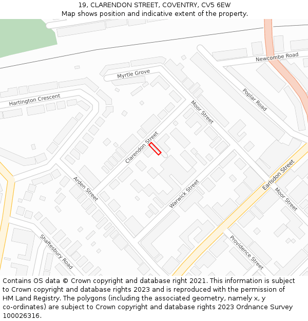 19, CLARENDON STREET, COVENTRY, CV5 6EW: Location map and indicative extent of plot