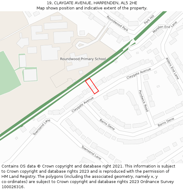 19, CLAYGATE AVENUE, HARPENDEN, AL5 2HE: Location map and indicative extent of plot