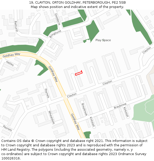 19, CLAYTON, ORTON GOLDHAY, PETERBOROUGH, PE2 5SB: Location map and indicative extent of plot