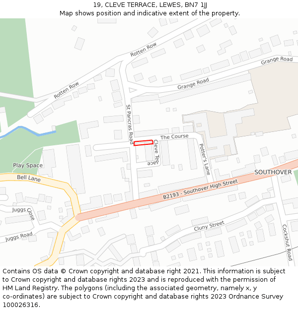 19, CLEVE TERRACE, LEWES, BN7 1JJ: Location map and indicative extent of plot