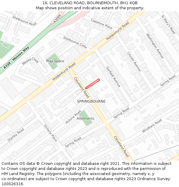 19, CLEVELAND ROAD, BOURNEMOUTH, BH1 4QB: Location map and indicative extent of plot