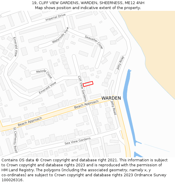 19, CLIFF VIEW GARDENS, WARDEN, SHEERNESS, ME12 4NH: Location map and indicative extent of plot