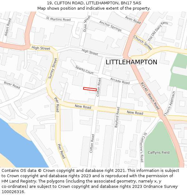 19, CLIFTON ROAD, LITTLEHAMPTON, BN17 5AS: Location map and indicative extent of plot