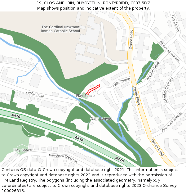 19, CLOS ANEURIN, RHYDYFELIN, PONTYPRIDD, CF37 5DZ: Location map and indicative extent of plot
