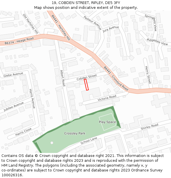 19, COBDEN STREET, RIPLEY, DE5 3FY: Location map and indicative extent of plot
