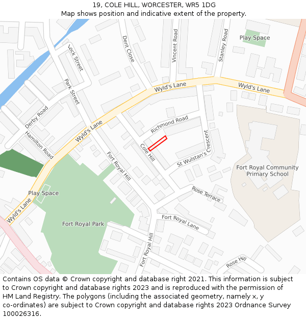 19, COLE HILL, WORCESTER, WR5 1DG: Location map and indicative extent of plot