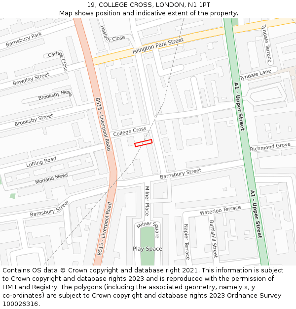 19, COLLEGE CROSS, LONDON, N1 1PT: Location map and indicative extent of plot