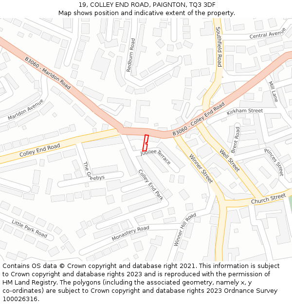19, COLLEY END ROAD, PAIGNTON, TQ3 3DF: Location map and indicative extent of plot