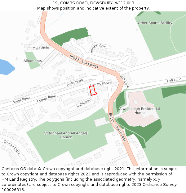 19, COMBS ROAD, DEWSBURY, WF12 0LB: Location map and indicative extent of plot