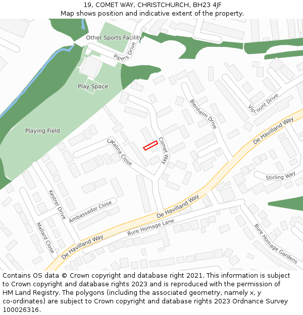 19, COMET WAY, CHRISTCHURCH, BH23 4JF: Location map and indicative extent of plot