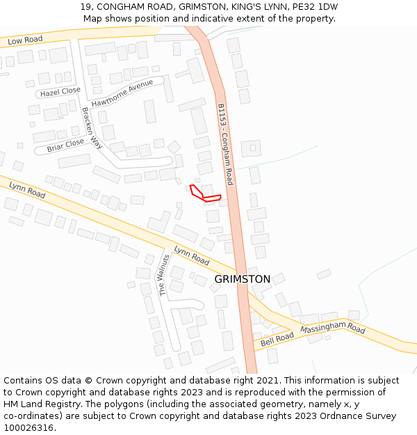 19, CONGHAM ROAD, GRIMSTON, KING'S LYNN, PE32 1DW: Location map and indicative extent of plot