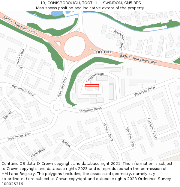19, CONISBOROUGH, TOOTHILL, SWINDON, SN5 8ES: Location map and indicative extent of plot
