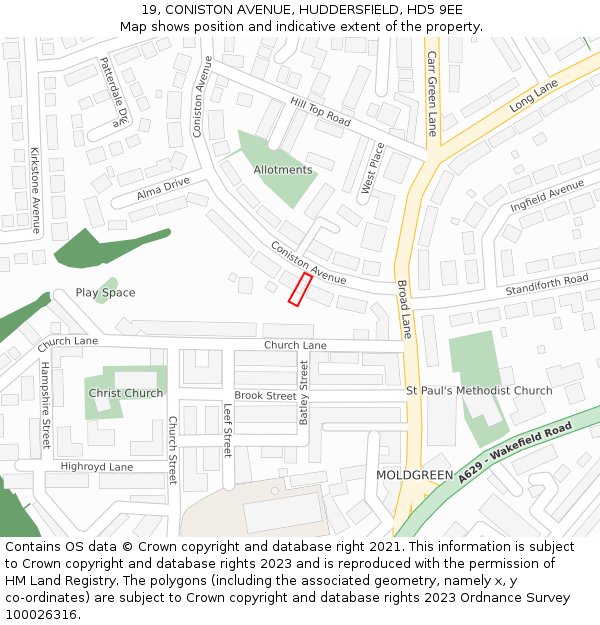 19, CONISTON AVENUE, HUDDERSFIELD, HD5 9EE: Location map and indicative extent of plot