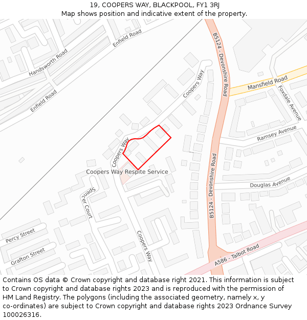 19, COOPERS WAY, BLACKPOOL, FY1 3RJ: Location map and indicative extent of plot