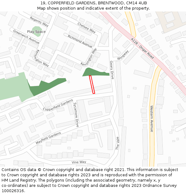19, COPPERFIELD GARDENS, BRENTWOOD, CM14 4UB: Location map and indicative extent of plot