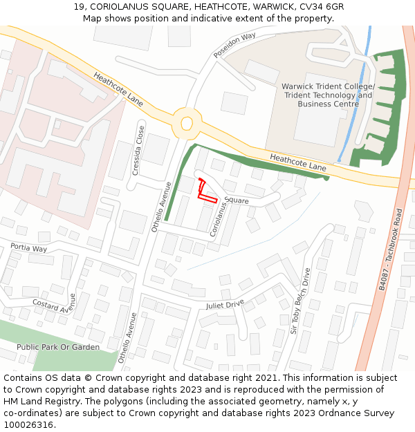 19, CORIOLANUS SQUARE, HEATHCOTE, WARWICK, CV34 6GR: Location map and indicative extent of plot