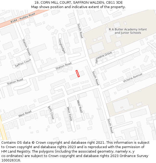 19, CORN MILL COURT, SAFFRON WALDEN, CB11 3DE: Location map and indicative extent of plot